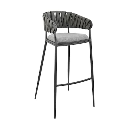Armen Living Vigona Bar Stool in Black Metal with Gray Fabric and Faux Leather 840254335554